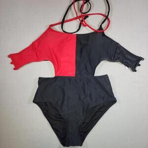 Harley Quinn Batman Swimsuit One Piece Cut Out Monokini Large NWT‎